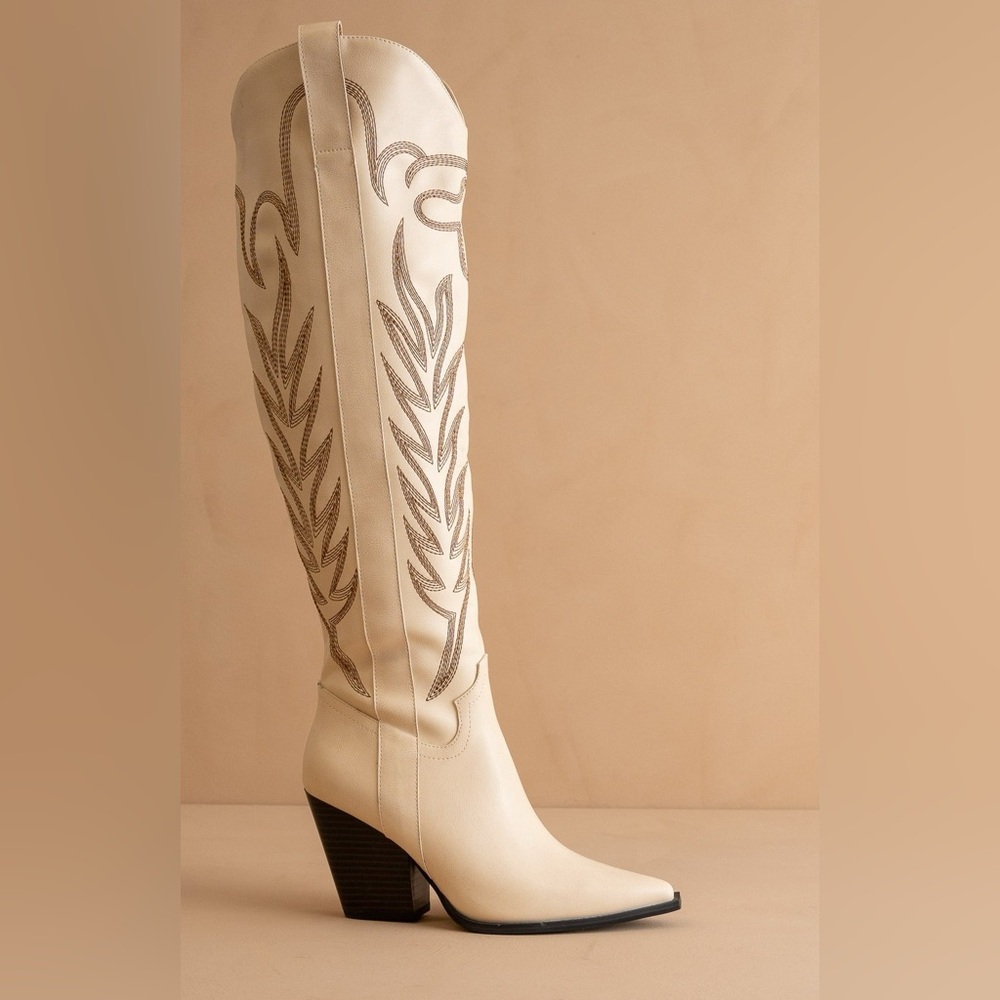 Tall Knee High Western Embroidered Pointed Toe Boots - Oasis Society - Picture 2 of 3